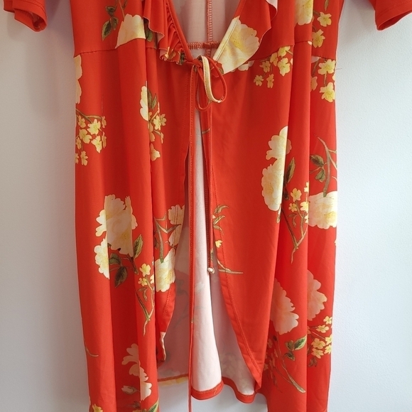 ASOS Orange Floral Short Sleeve Kimono /Robe Size 6 - Picture 4 of 8